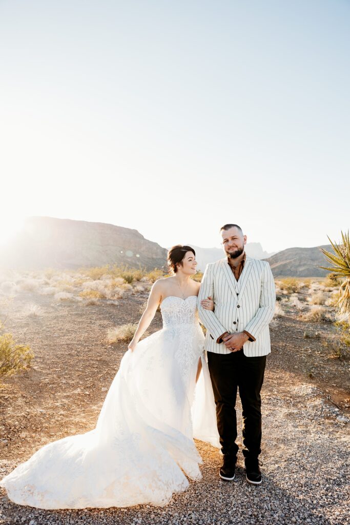 Outdoor bride and grooms portraits from a Cactus Joe's wedding on Desert Love Land