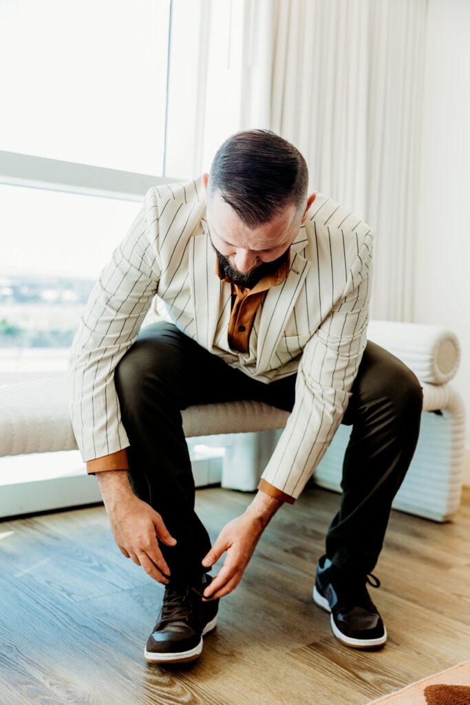 Groom getting ready for his Las Vegas wedding.