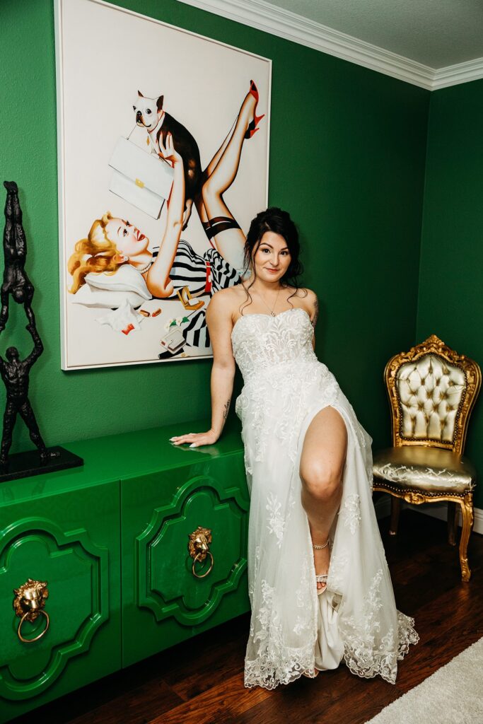 Indoor bridal portraits at Mid Century Manor in Las Vegas