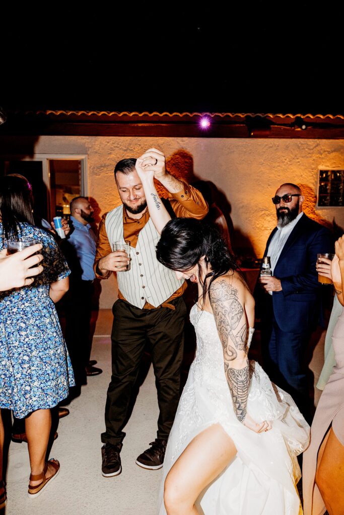 Bride and groom dancing