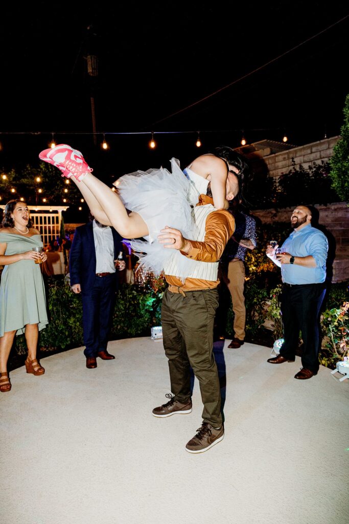 Bride and groom dancing