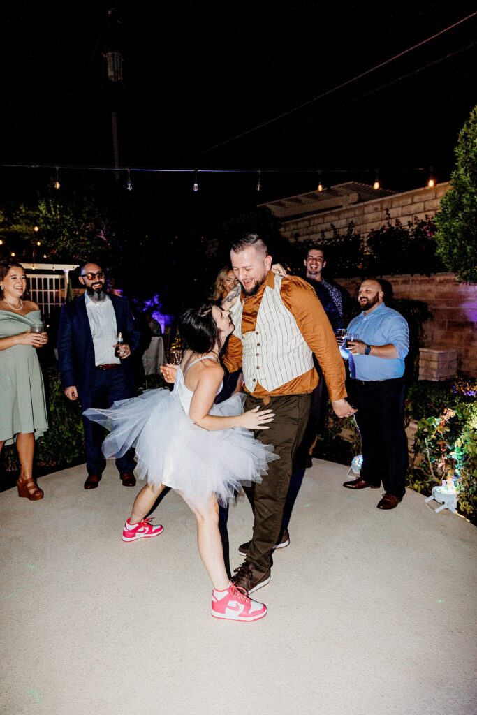 Bride and groom dancing