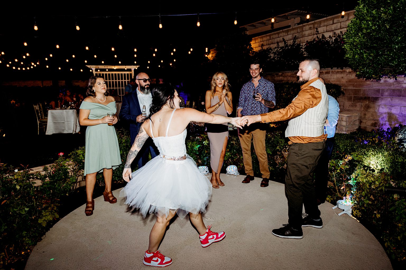 Bride and groom dancing