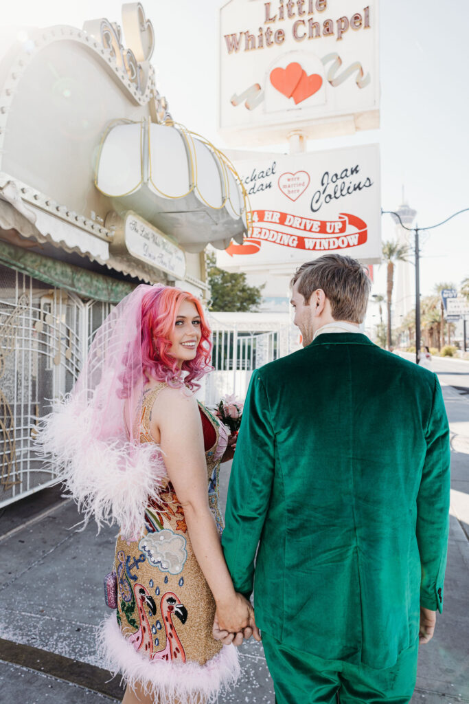 cute couple heading to their ceremony location in las vegas 