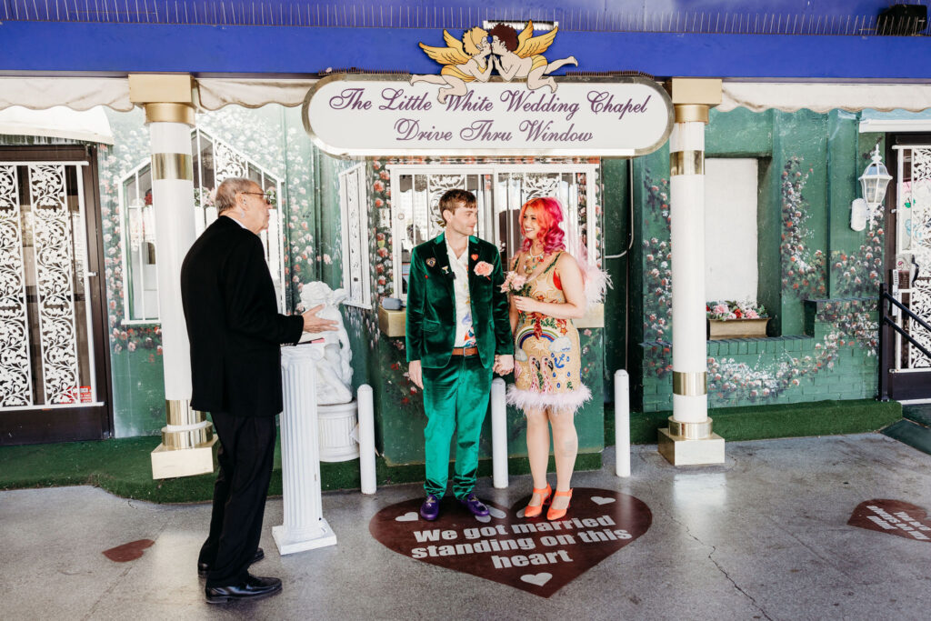 cute couple at their colorful elopement ceremony