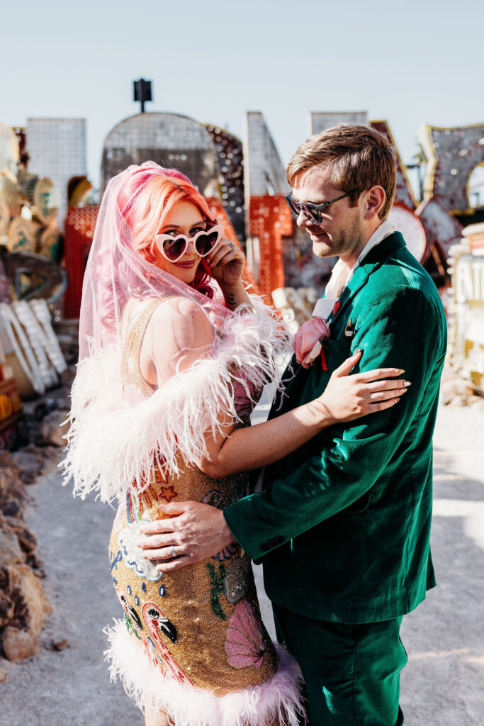 picture of the groom looking at the bride