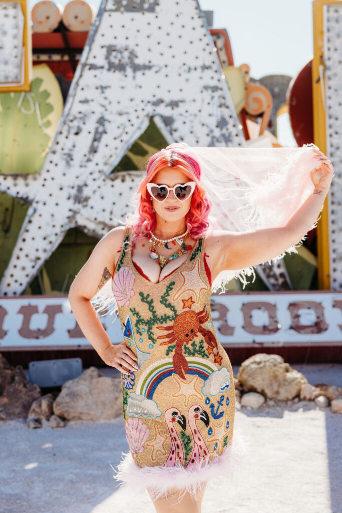 portrait of the bride at the neon museum