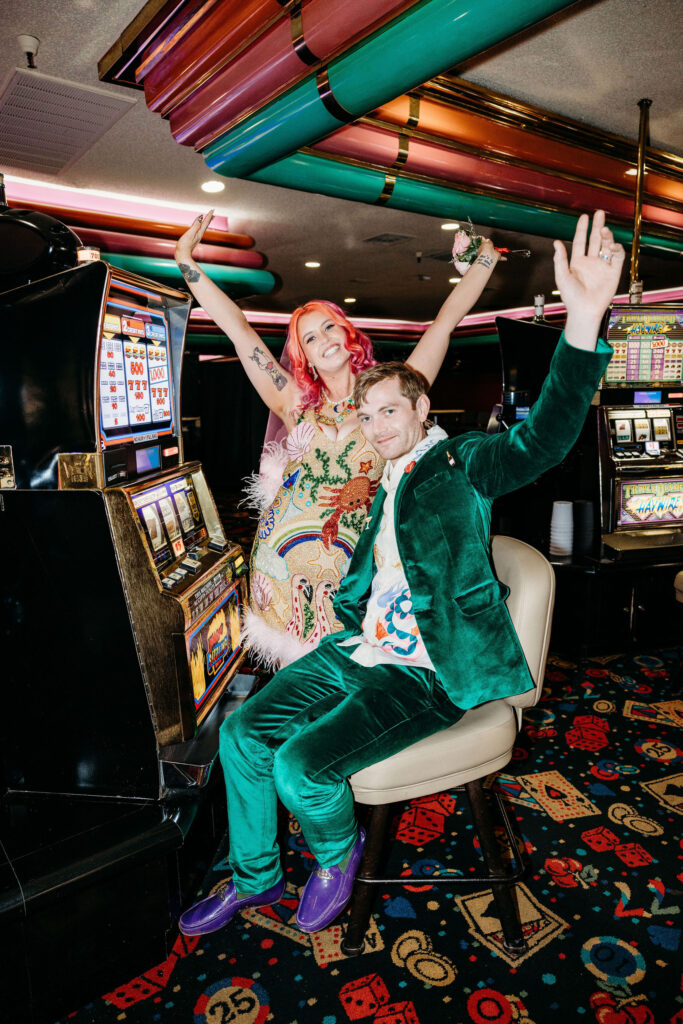 newlyweds visiting the casino during their elopement