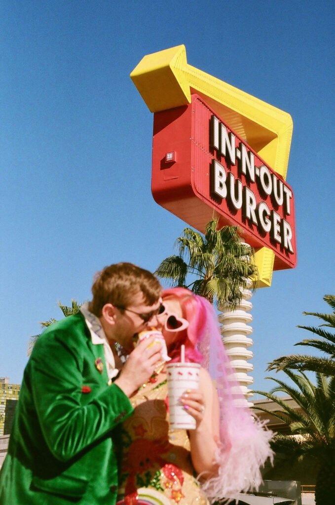 newly married couple eating in n out