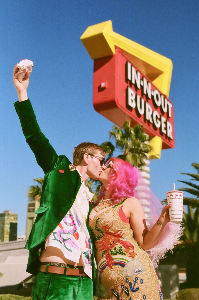 happy couple at their whimsical las vegas elopement