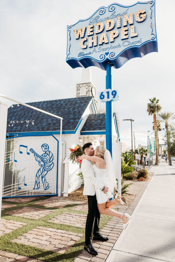 portrait of the bride and groom kissing