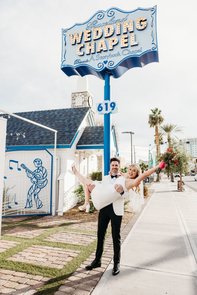 cute couple at their dream las vegas bridal portraits