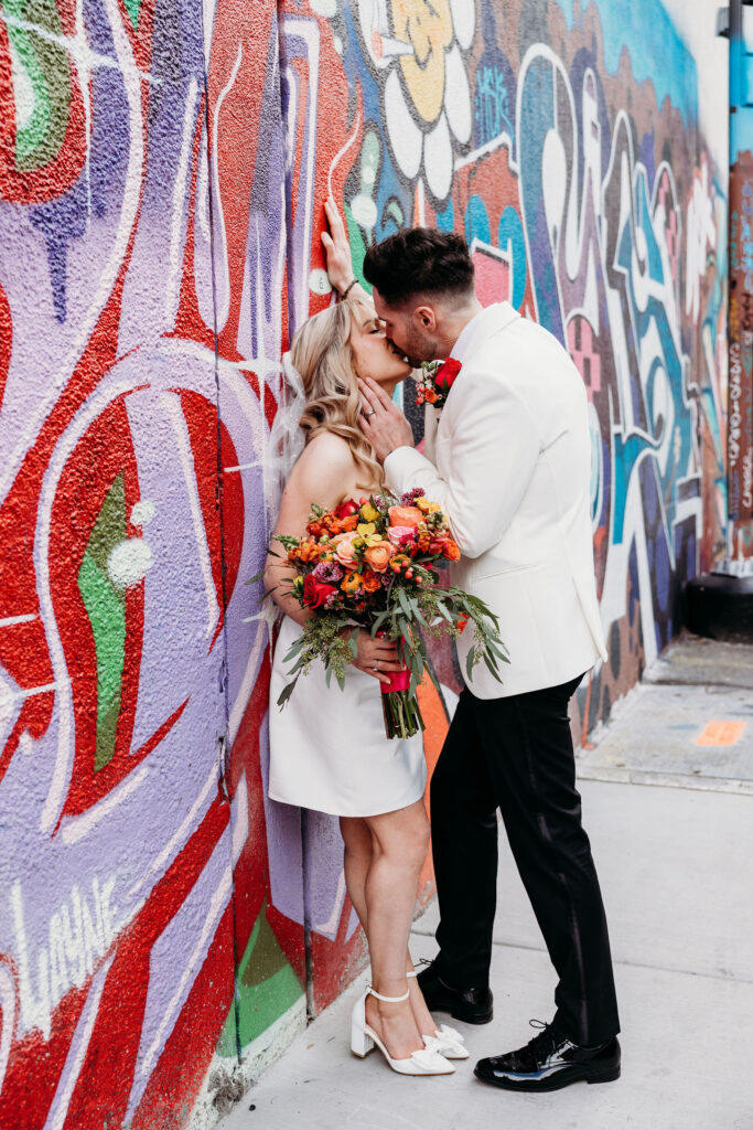 picture of the newlyweds kissing