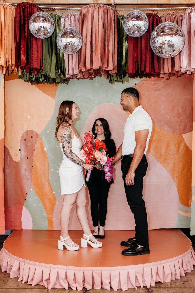 cute couple laughing during their elopement ceremony