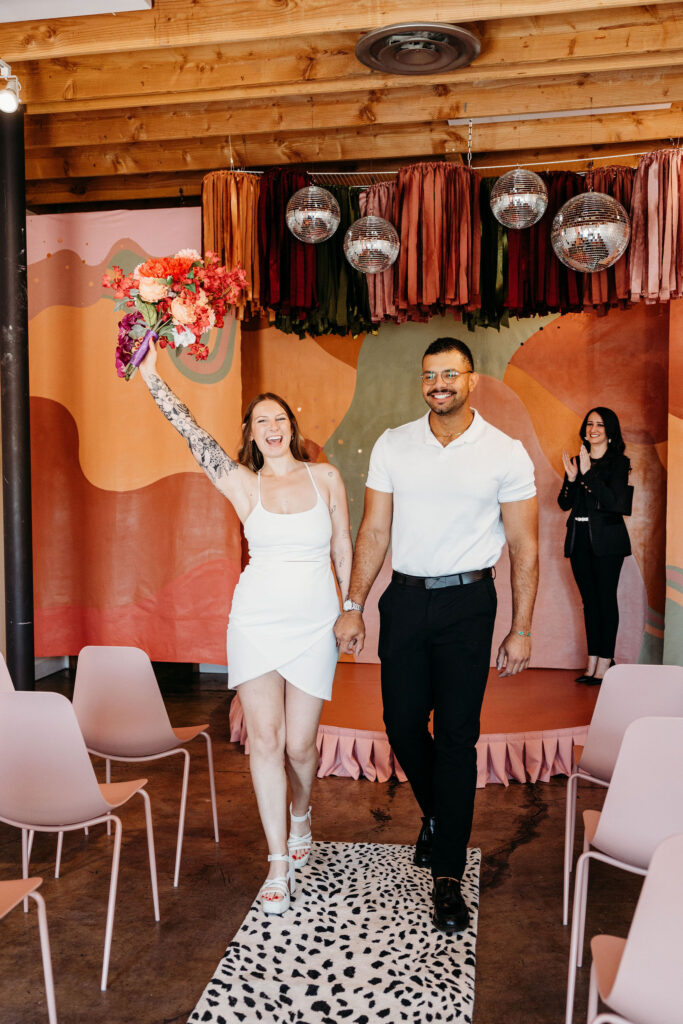 cute couple heading to their elopement reception after their ceremony