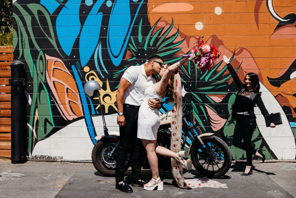 bride and groom kissing after their ceremony