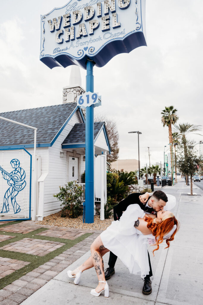 portrait of the bride and groom kissing