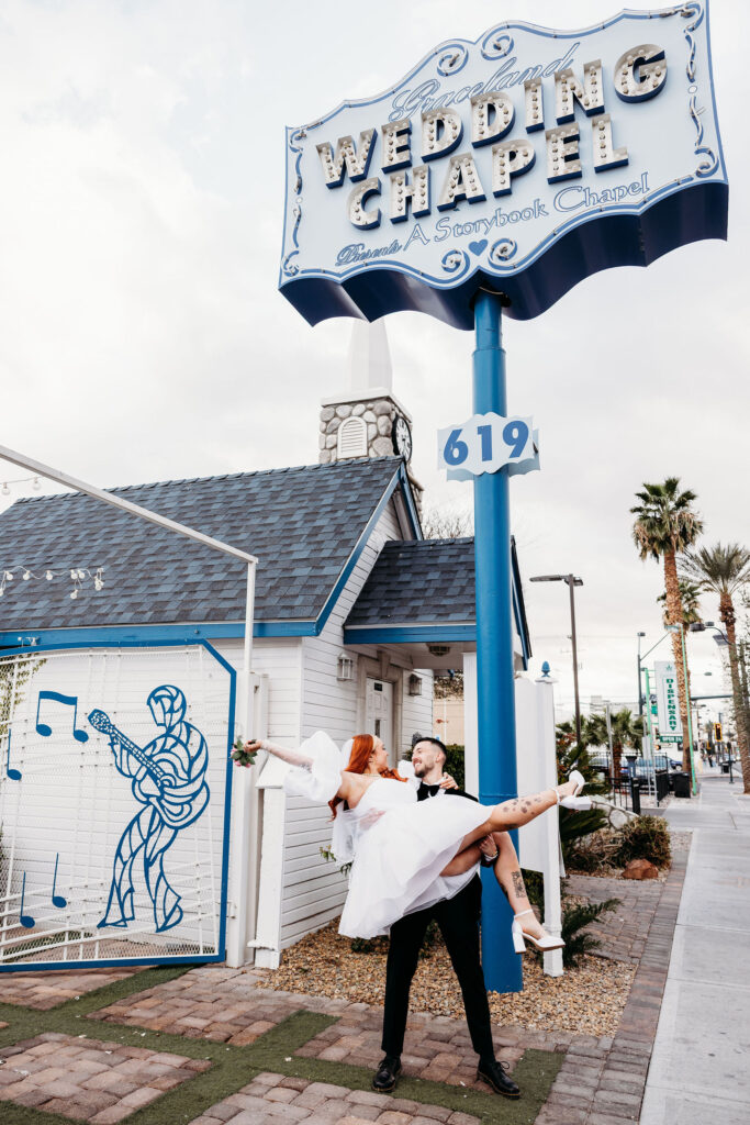 happy couple celebrating their elopement in vegas