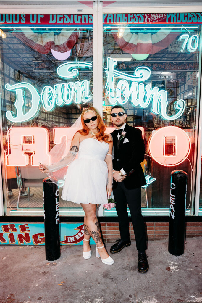 fun and playful bridal session in fremont street