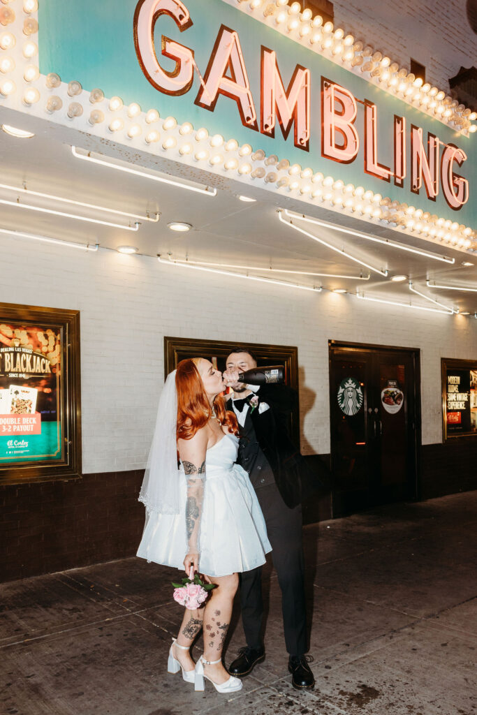 cute couple having the best time at their vegas elopement