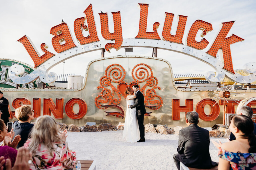 bride and groom kissing after their elopement ceremony