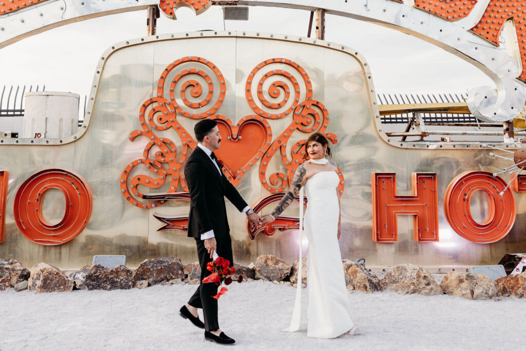couple walking around their wedding venue