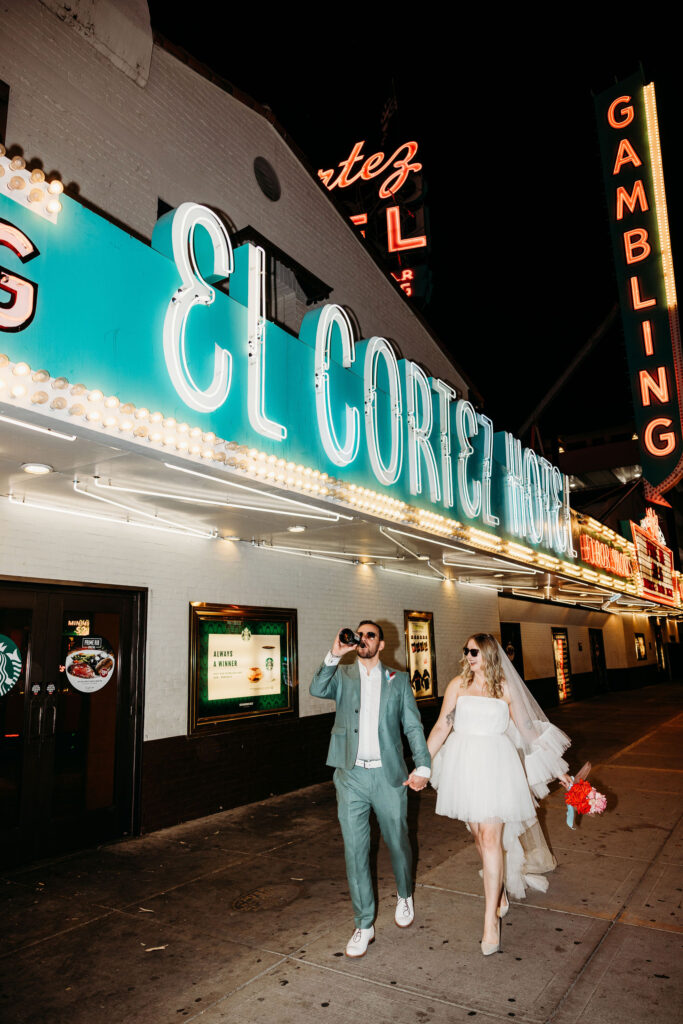 couple walking around DTLV during their photoshoot