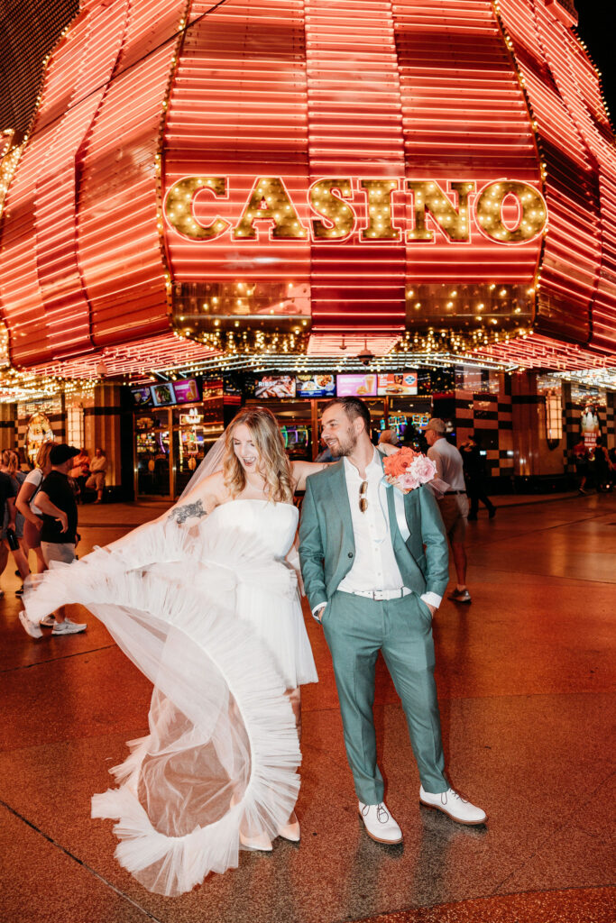cute couple walking around DTLV after their ceremony