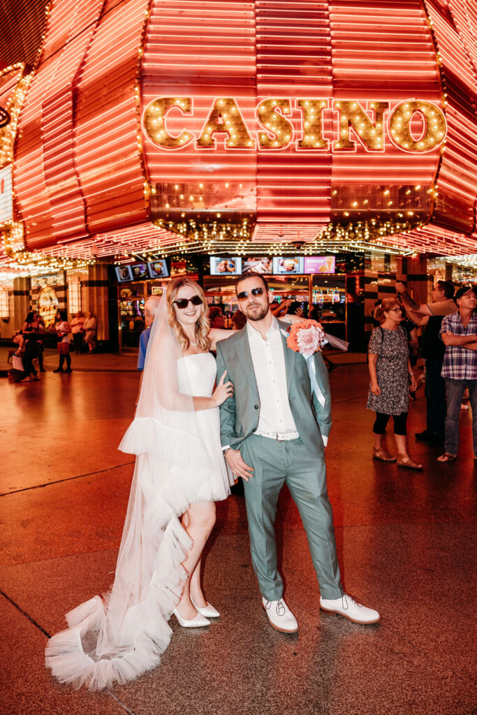 cute couple at their unique elopement in vegas