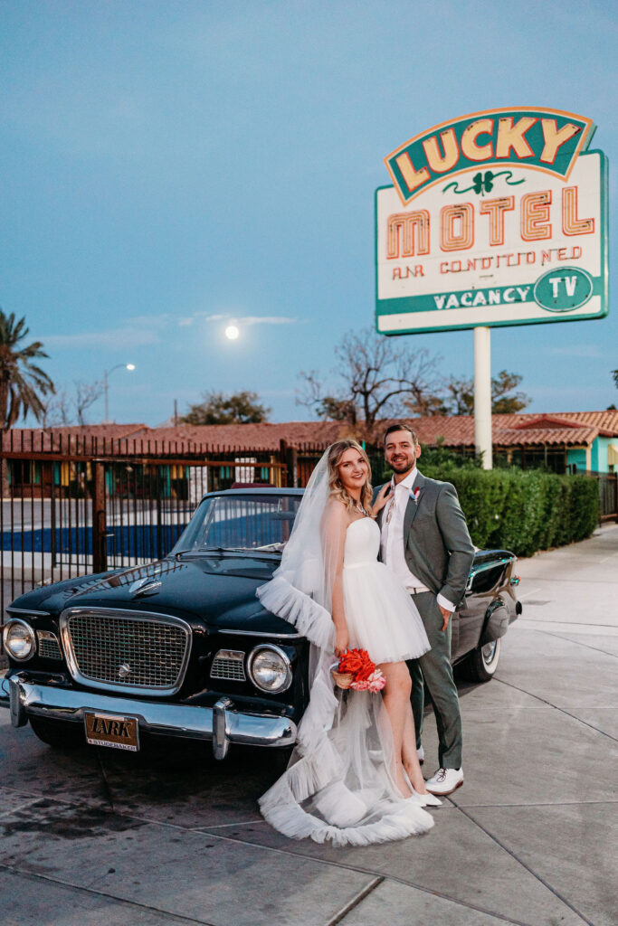 couple at their fun elopement in sin city