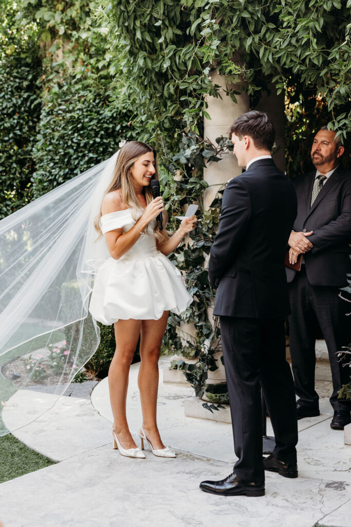 Bride emotional reading her vows