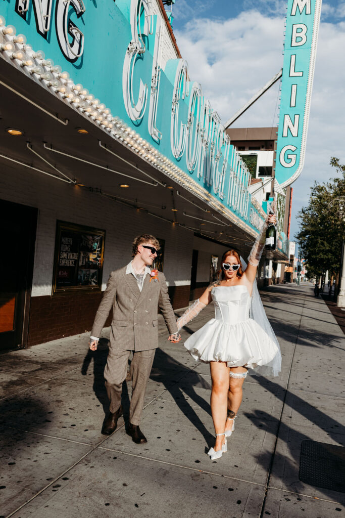 couple celebrating their elopement in DTLV