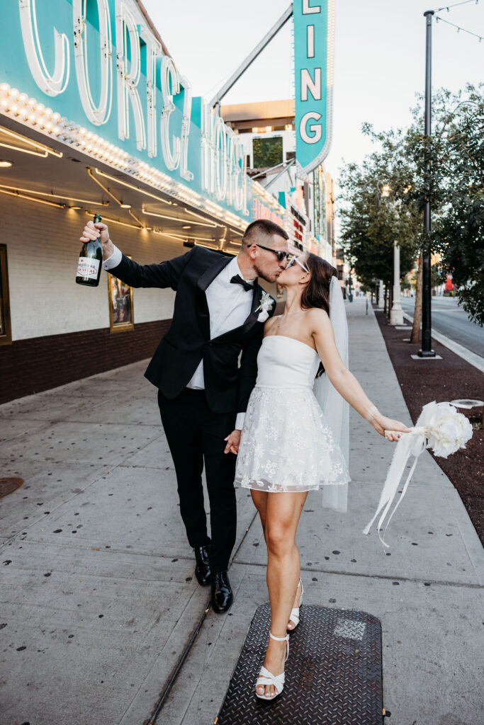 cute picture of the newlyweds kissing