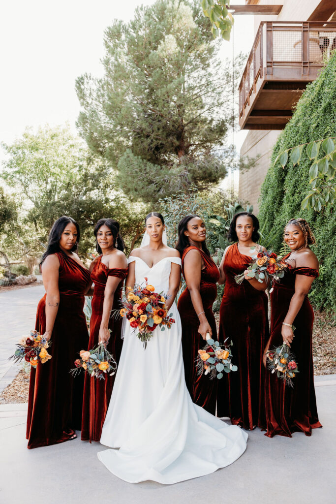 portrait of the bride and her friends before the ceremony