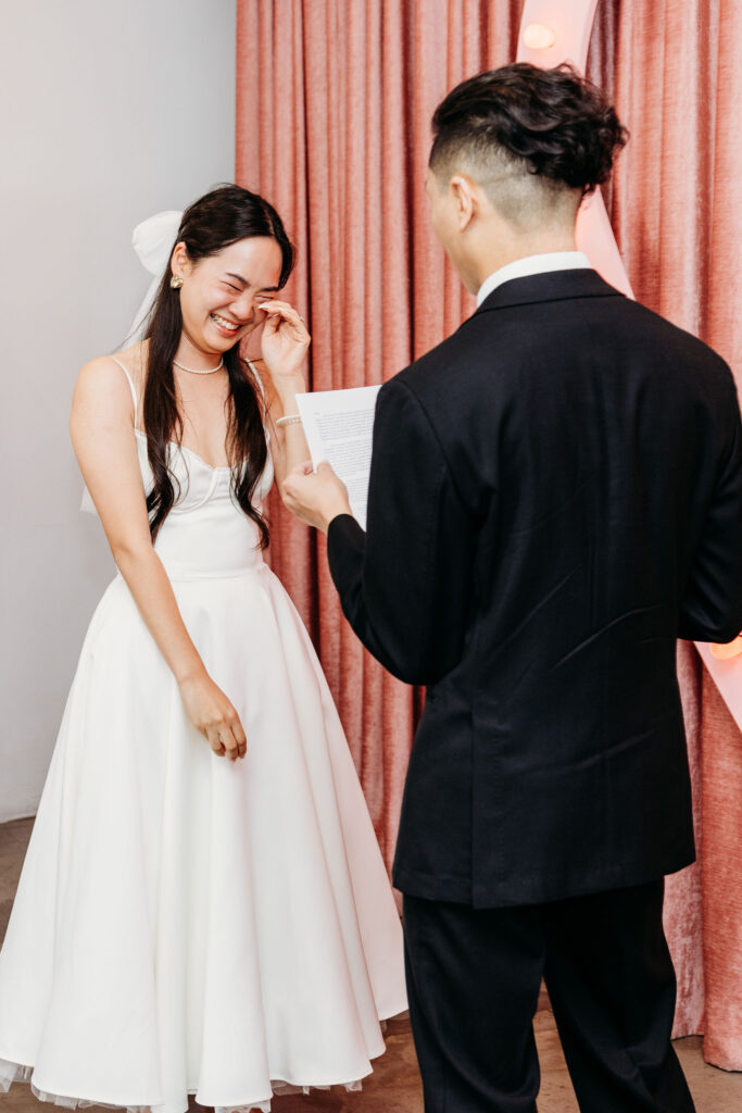 bride emotional during her ceremony