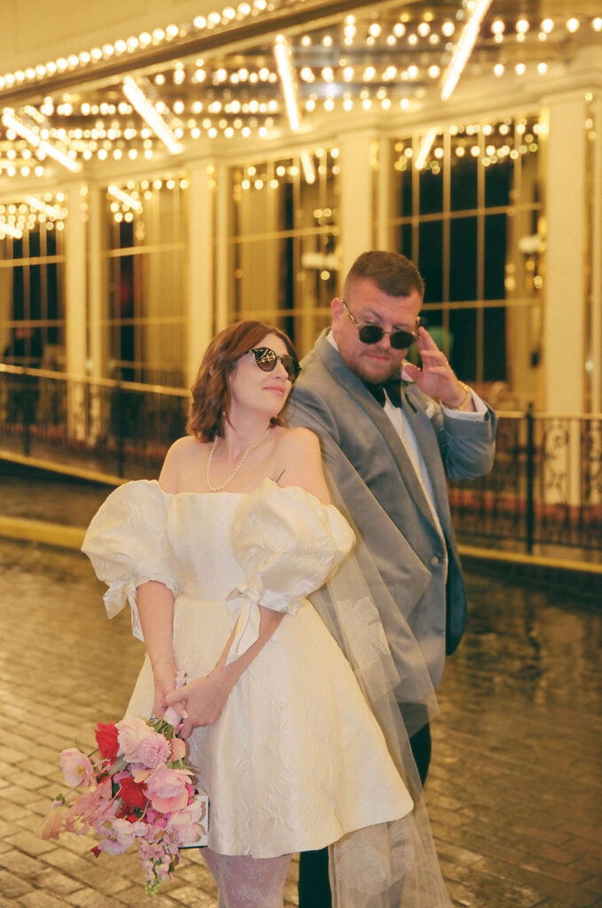 fun bridal photos in fremont street