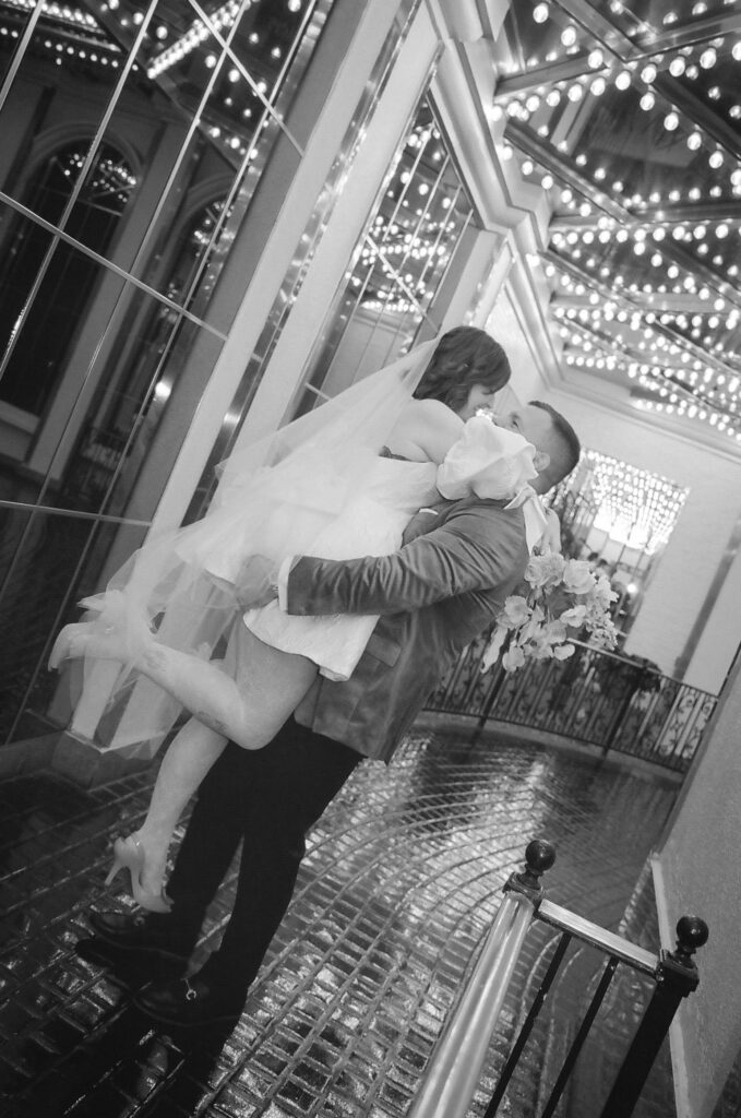 cute portrait of the newlyweds hugging