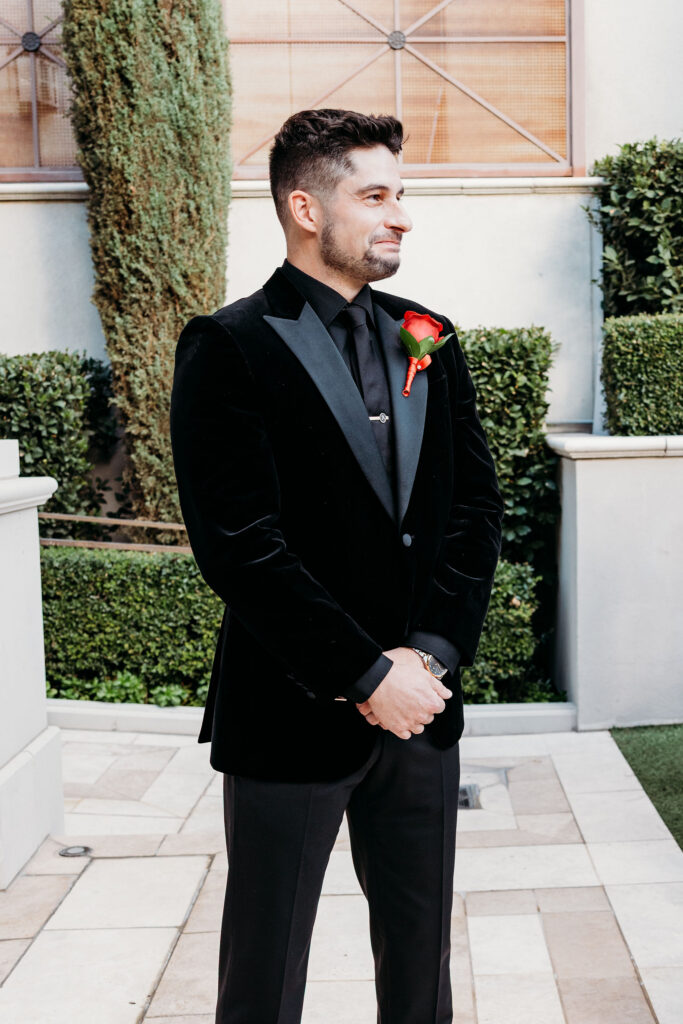 Groom emotional, watching the bride walk down the aisle