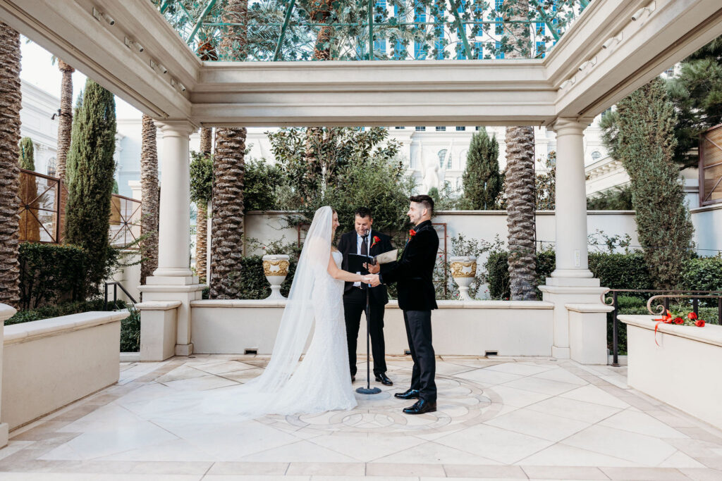 Bride and groom at their intimate and romantic wedding ceremony