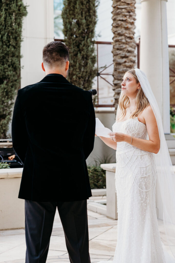 Bride emotional during her ceremony