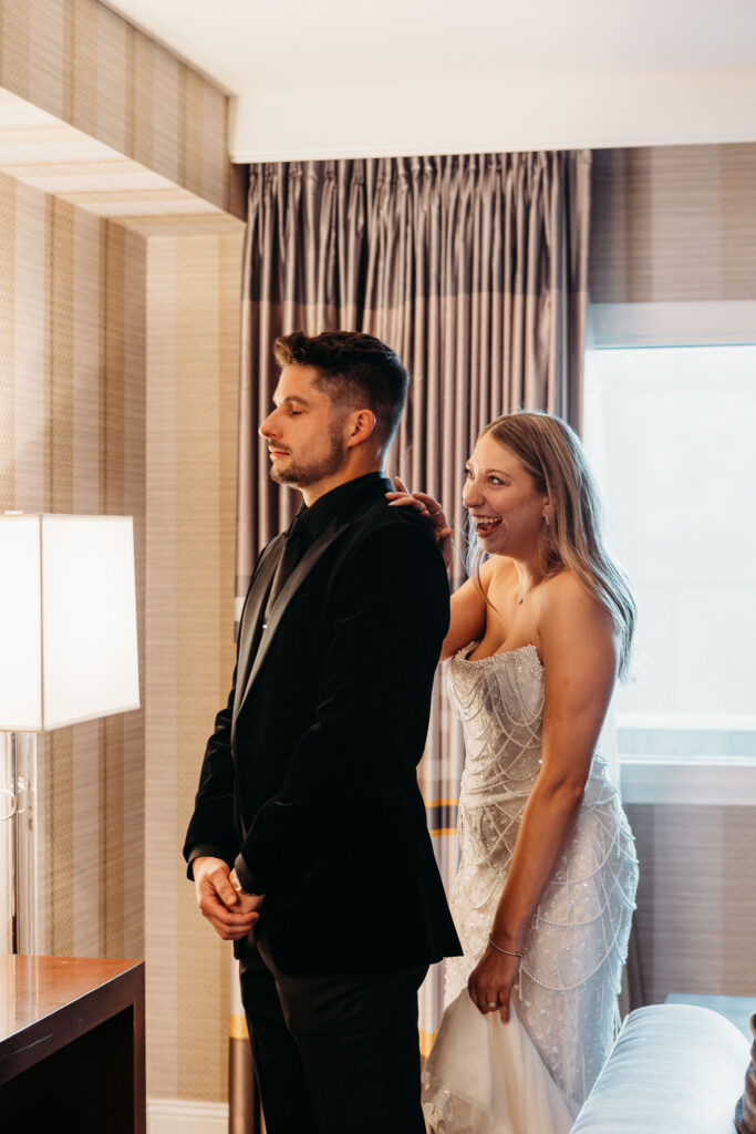 Bride and groom at the first look