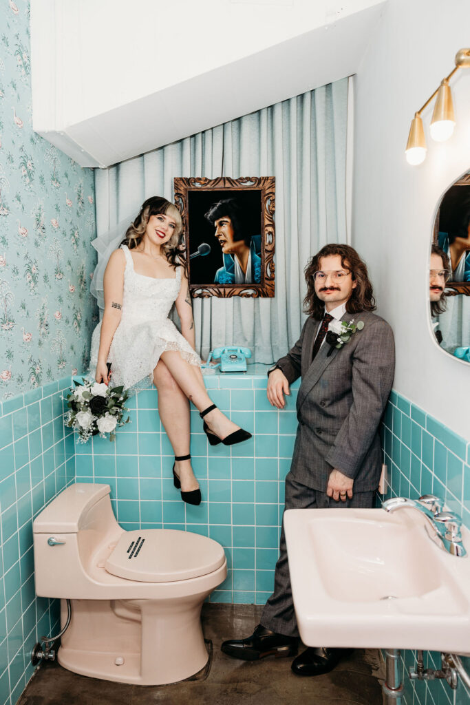 Bride and groom at their playful bridal session