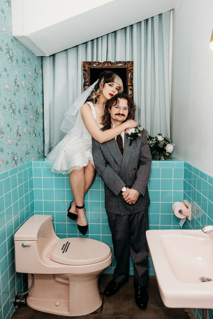 Cute picture of the newly married couple hugging