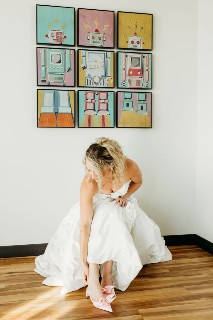 cute portrait of the bride before heading to the ceremony
