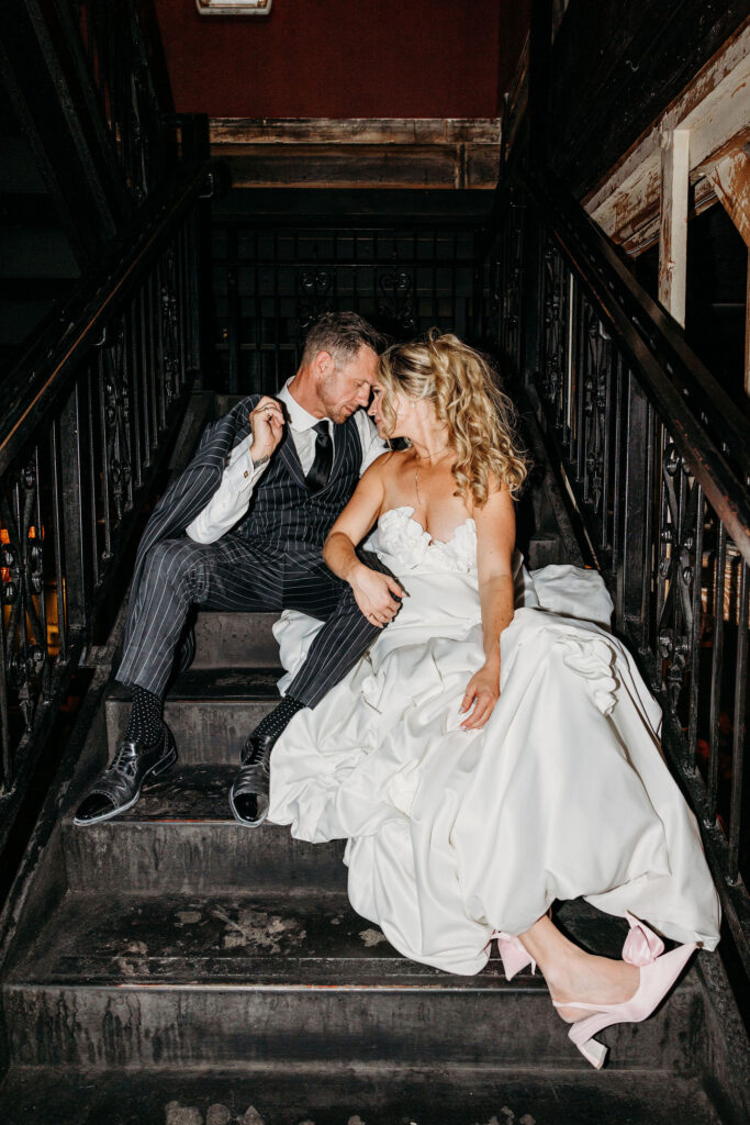 newlyweds at their playful bridal portraits