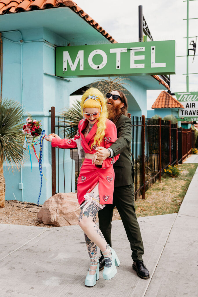 newlyweds having the best time at their bridal portraits