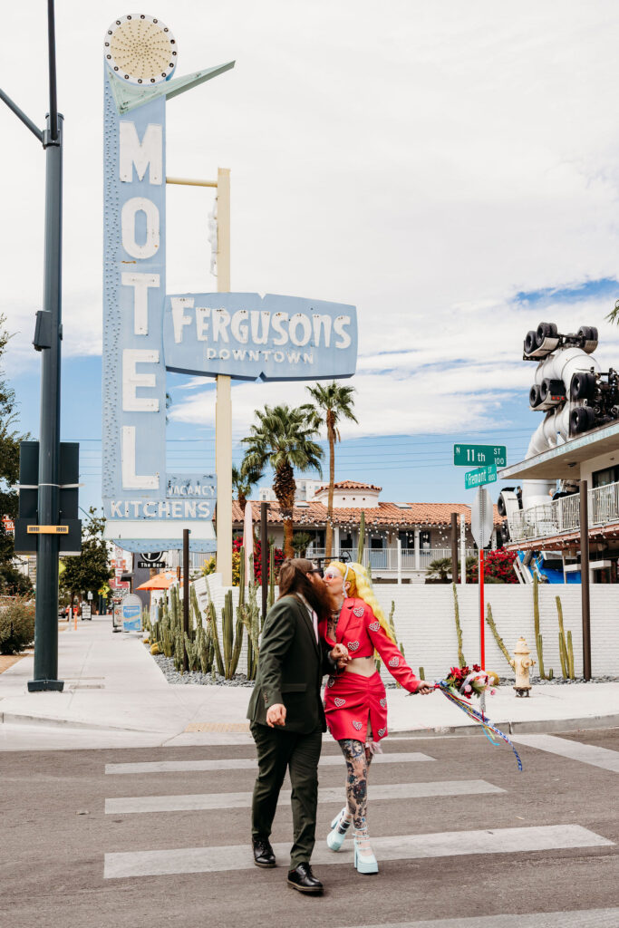 cute picture of the newlyweds kissing