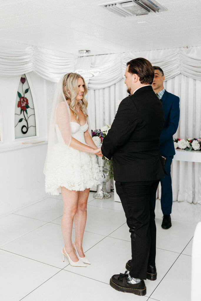 bride and groom at their dream las vegas wedding ceremony
