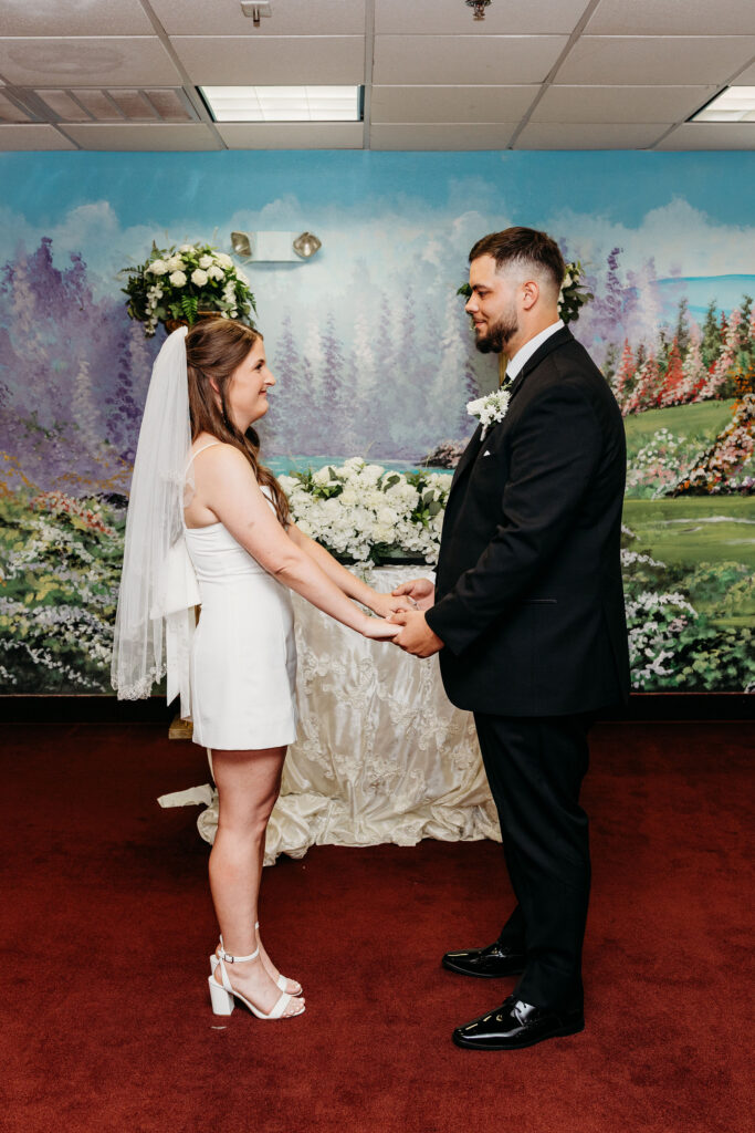 bride and groom at their intimate wedding ceremony