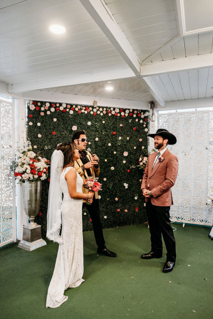 bride and groom at their intimate wedding ceremony